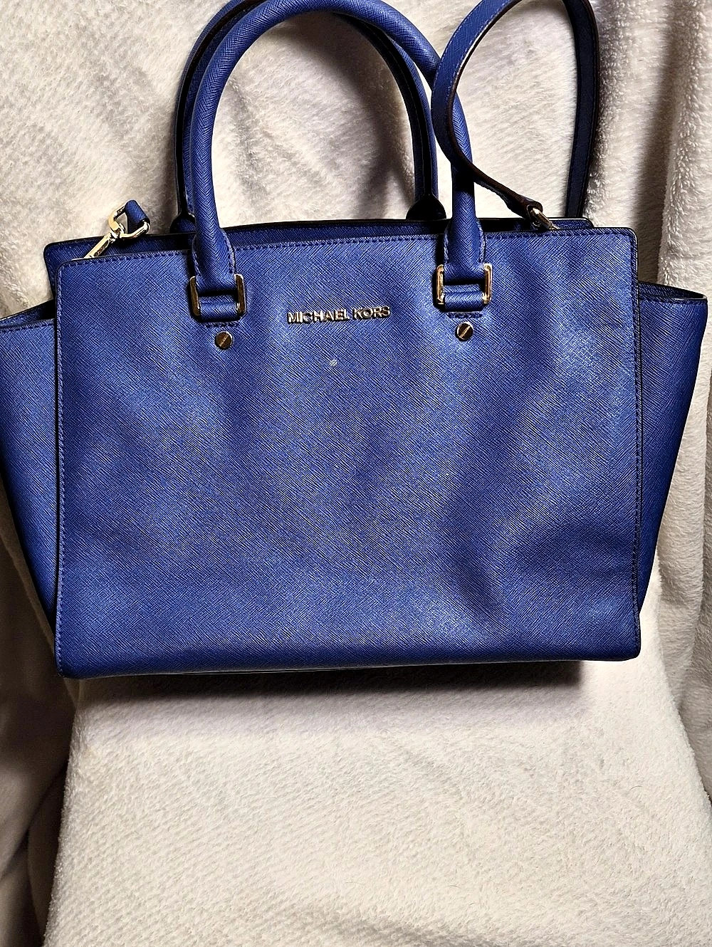 Michael Kors Selma Medium Saffiano Leather Satchel Blue
